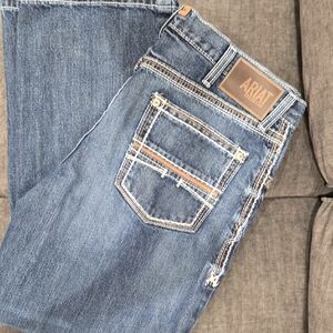 Ariat Men's Relaxed Blue Jeans with Tan Accents